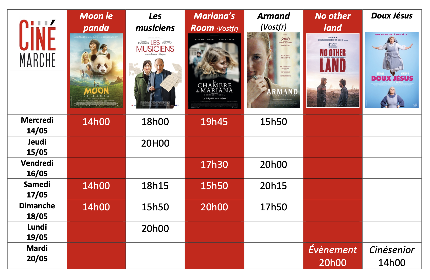 Programme de la semaine du 14/05