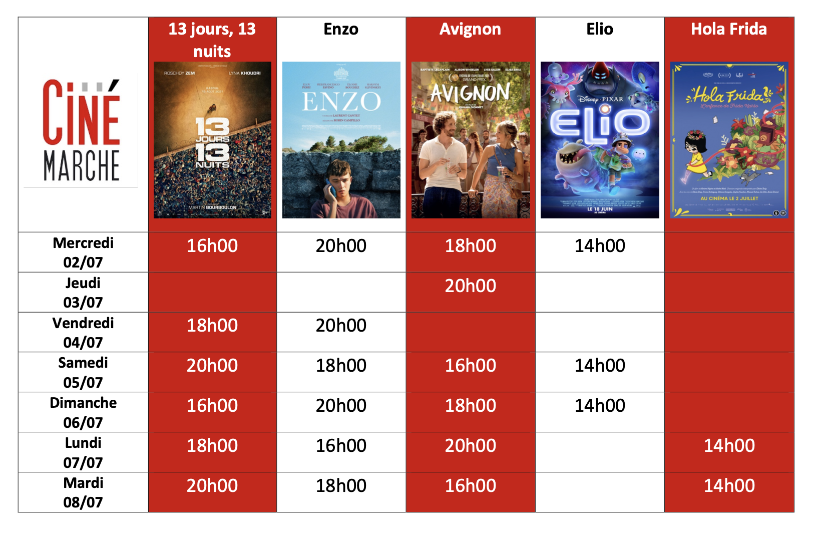 Programme de la semaine du 2/07