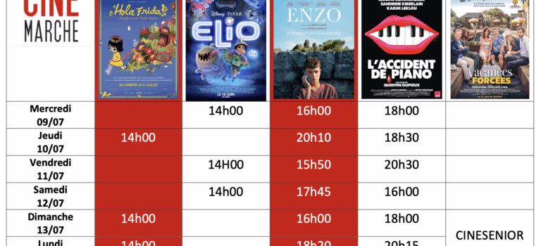 Programme de la semaine du 9/07