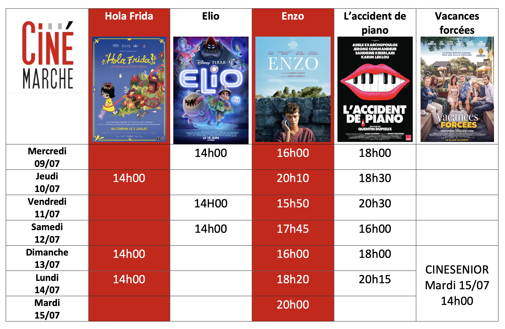 Programme de la semaine du 9/07
