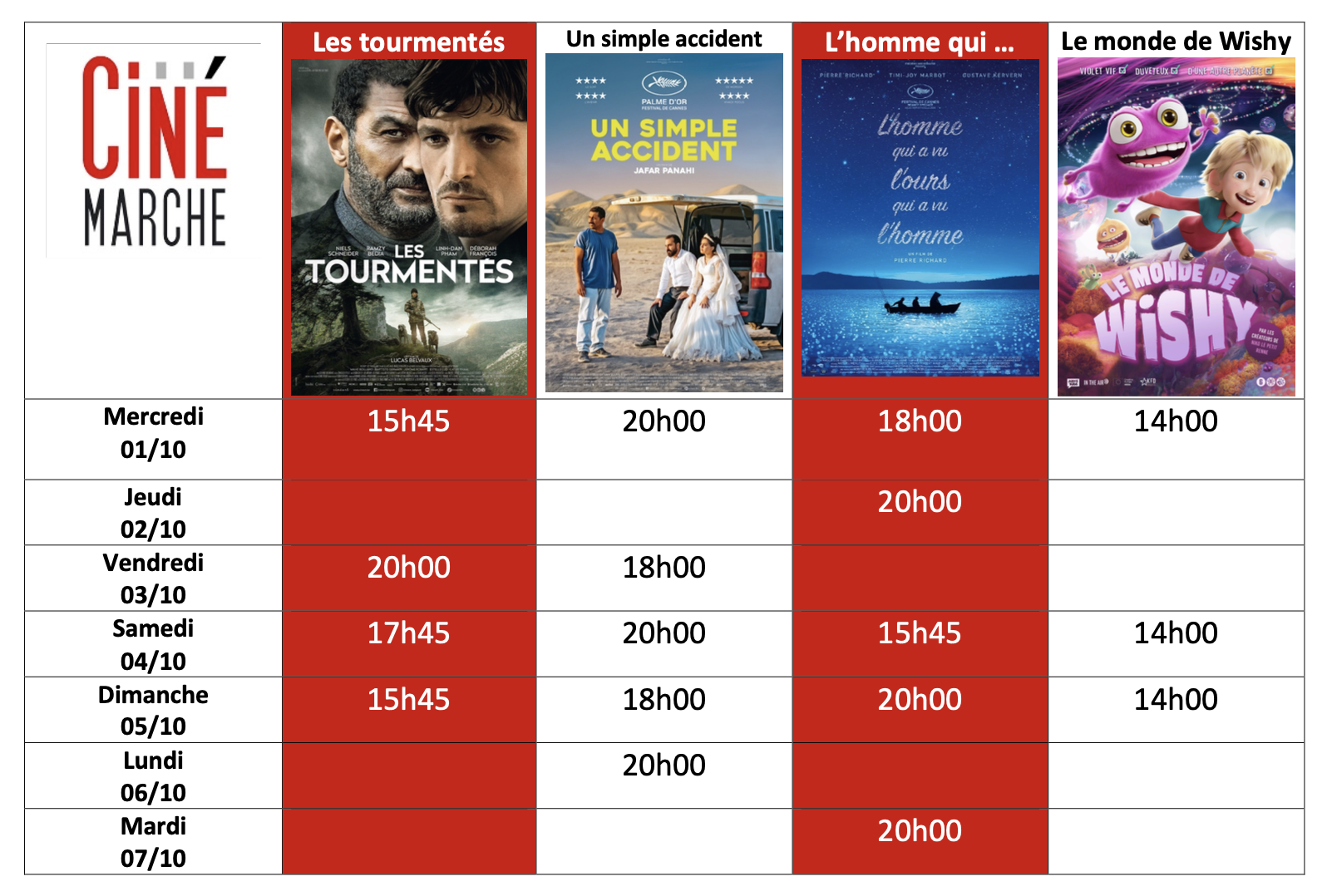 Programme semaine du 1/10