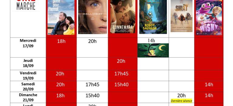 Programme semaine du 17/09 au 23/09