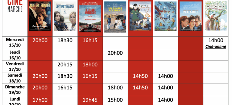 Programme de la semaine du 15/10