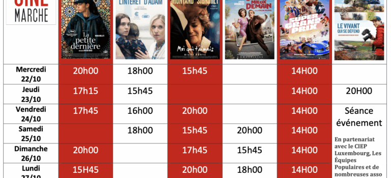 Programme du 22/10 au 28/10