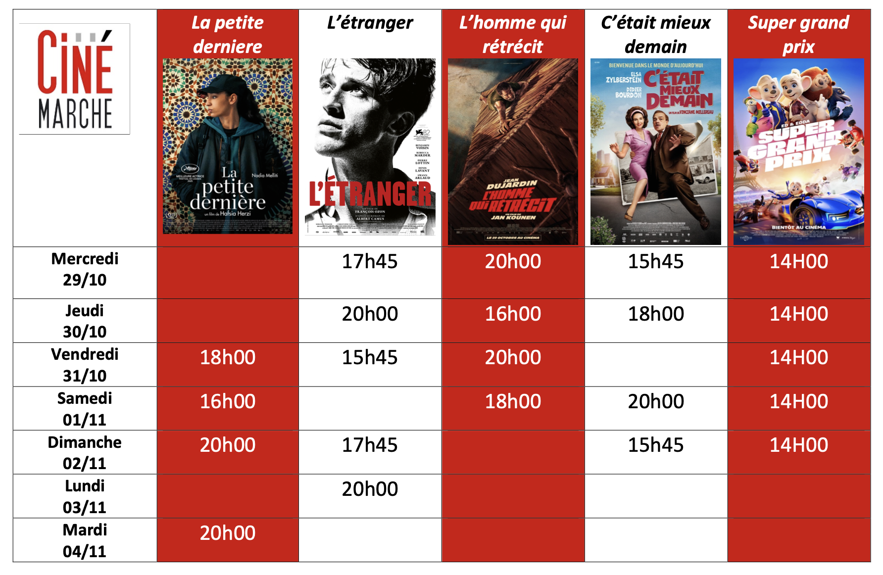 Programme du 29/10 au 4/11 Programme du 29/10 au 4/11