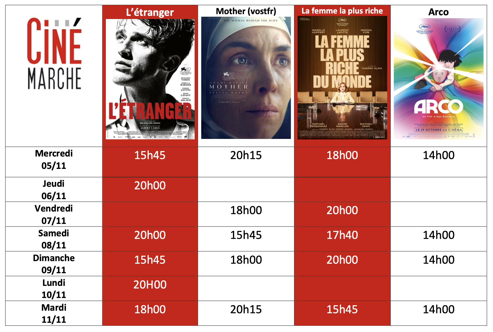 Programme du 5/11 au 11/11 Programme du 5/11 au 11/11
