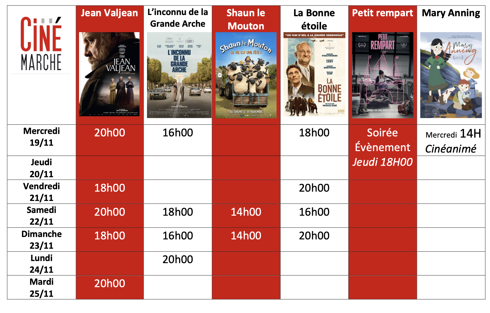 Programme du 19/11 au 25/11 Programme du 19/11 au 25/11