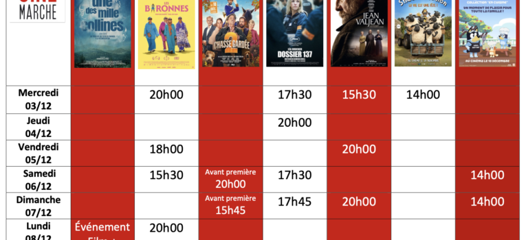 Programme du 3/12 au 9/12