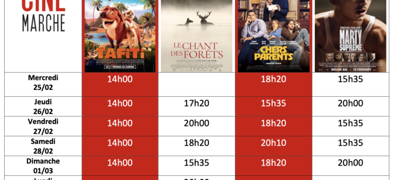 Programme du 25/02 au 3/03