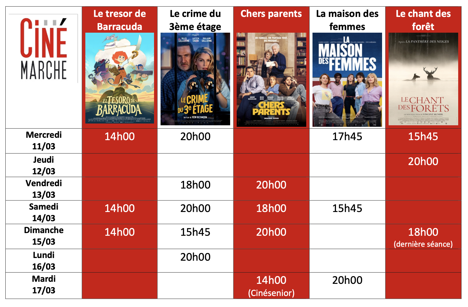 Programme du 11 au 17/03