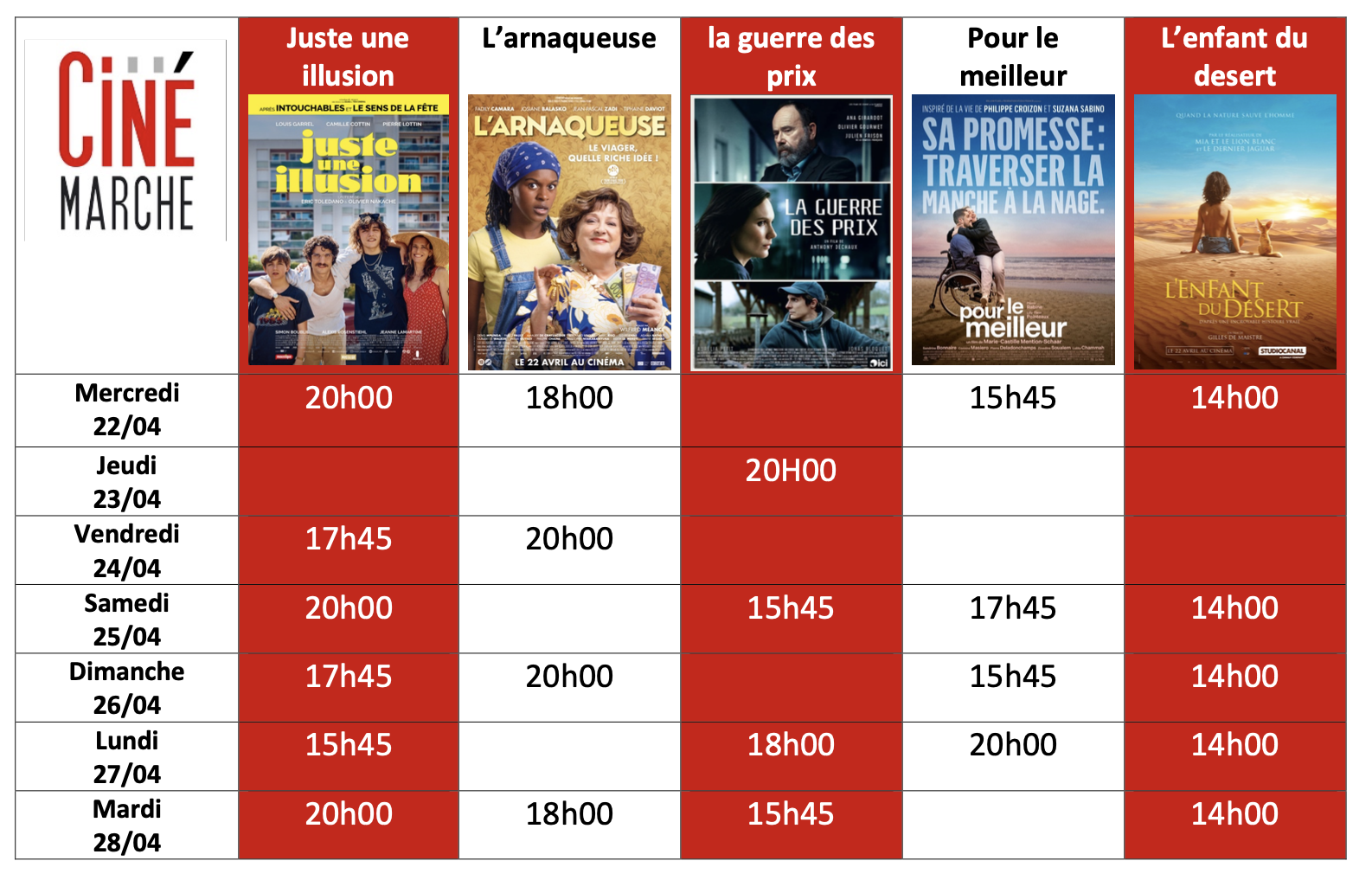 Programme du 22 au 28/04