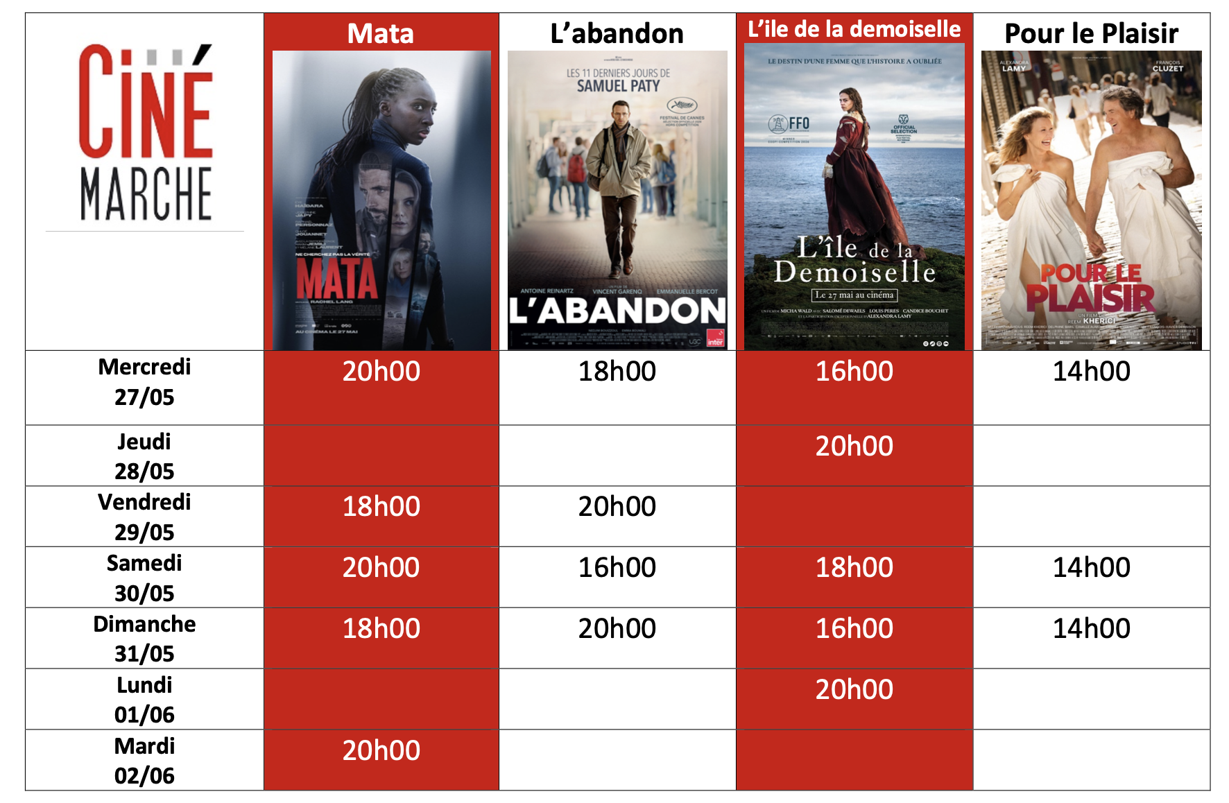 Programme du 27/05 au 2/06