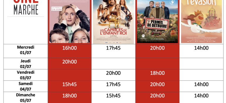 Programme du 1 au 7/07