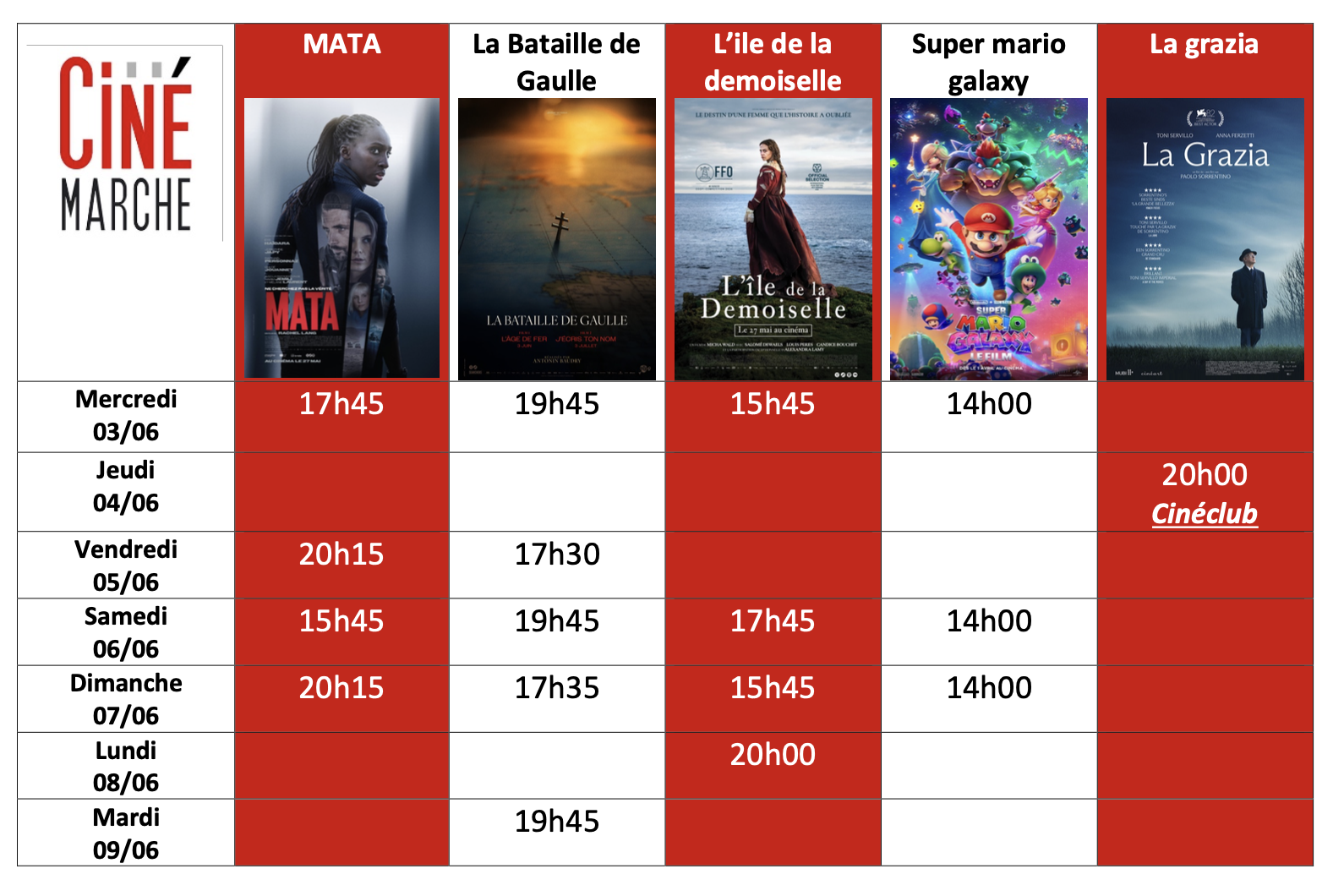 Programme du 3/06 au 9/06