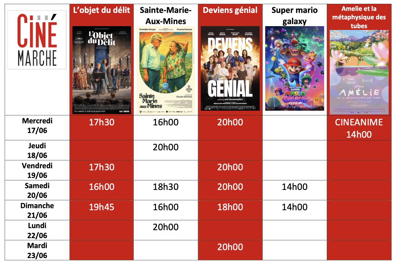 Programme du 17 au 23/06 Programme du 17 au 23/06