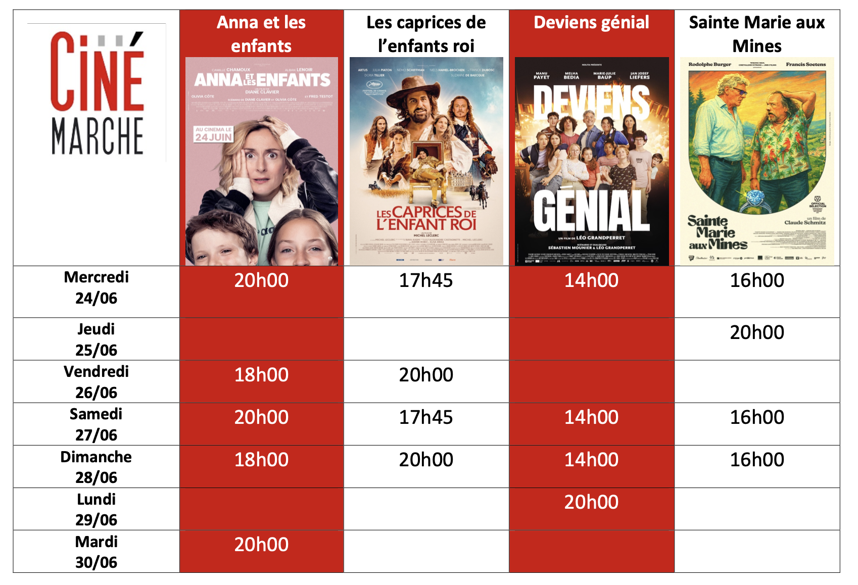 Programme du 24 au 30/06